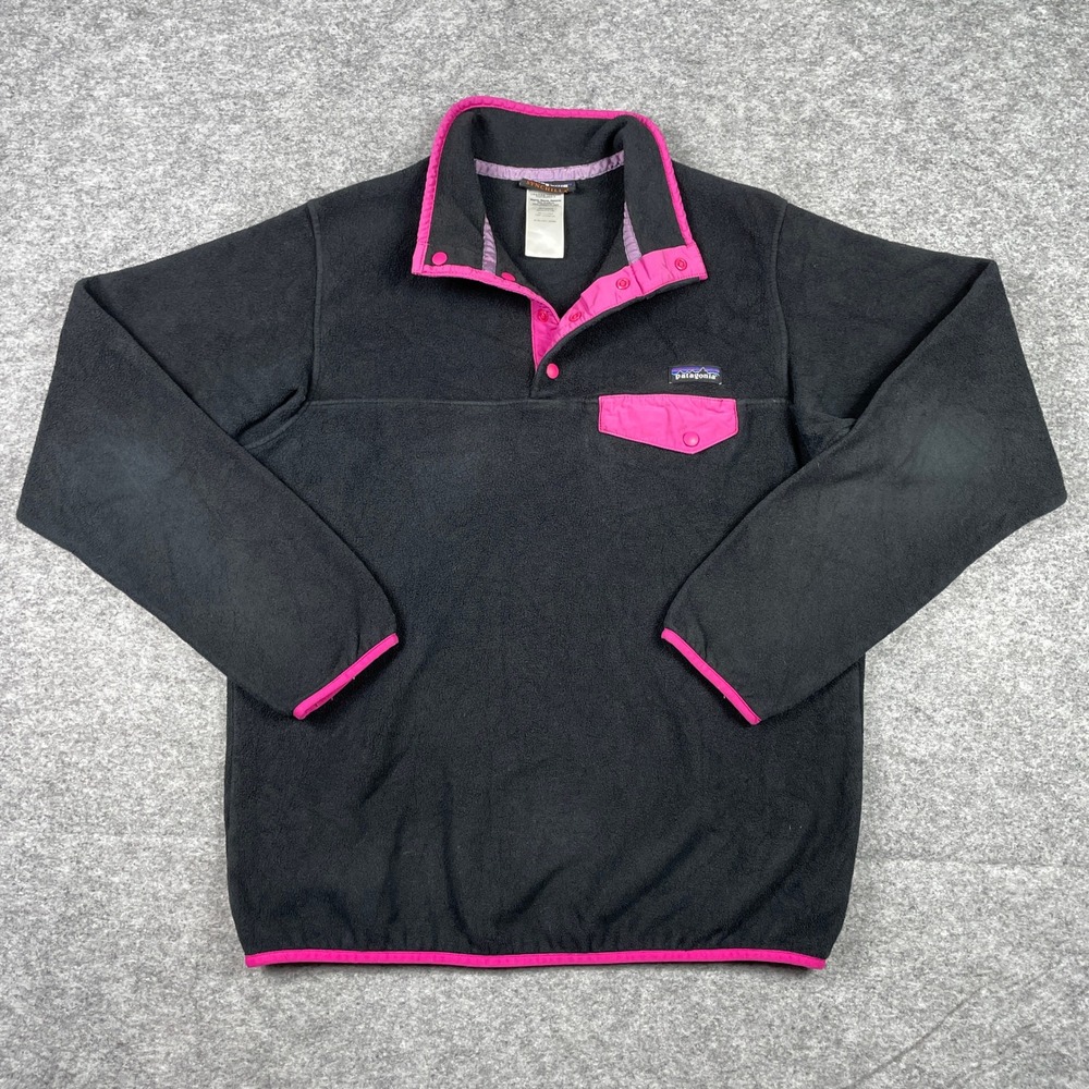 Patagonia Synchilla Fleece Pullover Womens L Black Pink Snap-T Outdoor STY25455